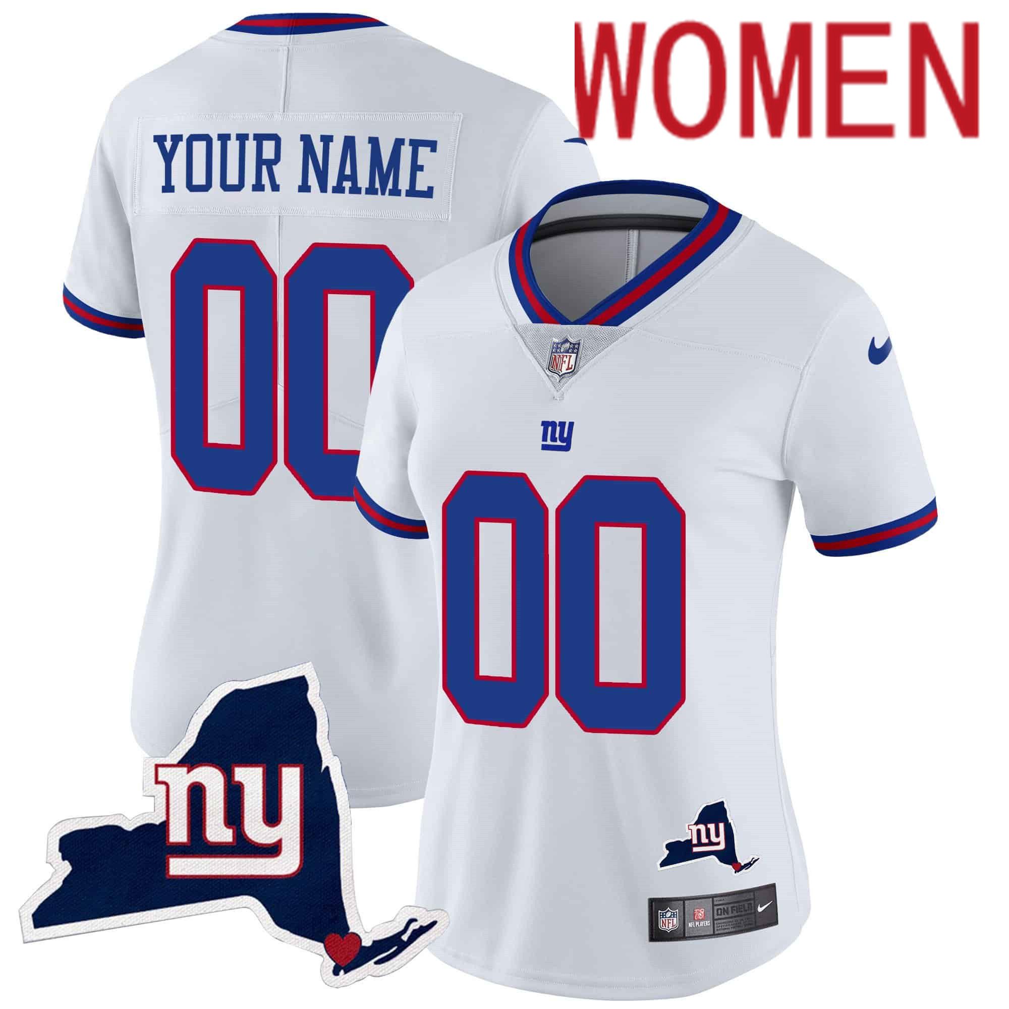 Women New York Giants White 2024 Nike Map Patch Limited Custom NFL Jersey